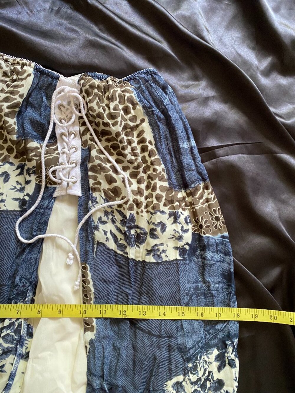 Vintage y2k Denim Leopard Lace Patchwork Laceup Boho Western Fairy Skirt Size 6 - Picture 5 of 8